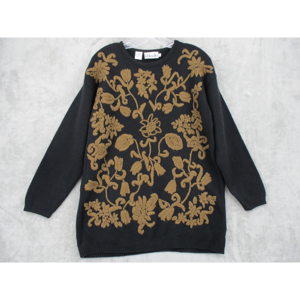 Vintage Rafaella Sweater Womens Small Floral Embroidered Lambswool Oversized